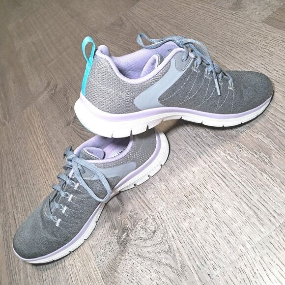 Skechers Flex Appeal 9307 Grey Lilac Memory Foam Trainers Womens Size 8 - Picture 3 of 8